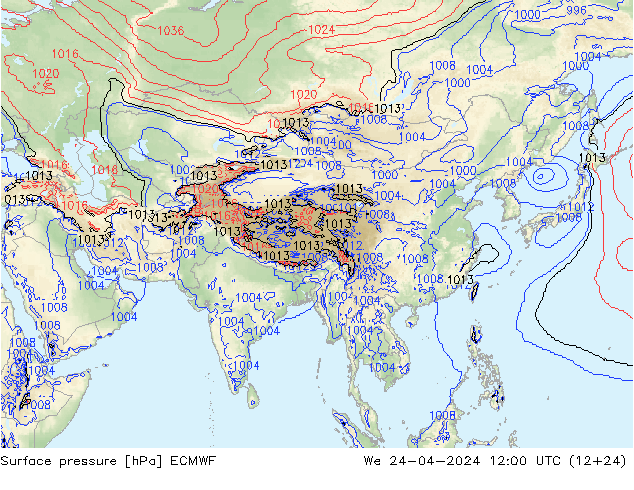 ciśnienie ECMWF śro. 24.04.2024 12 UTC