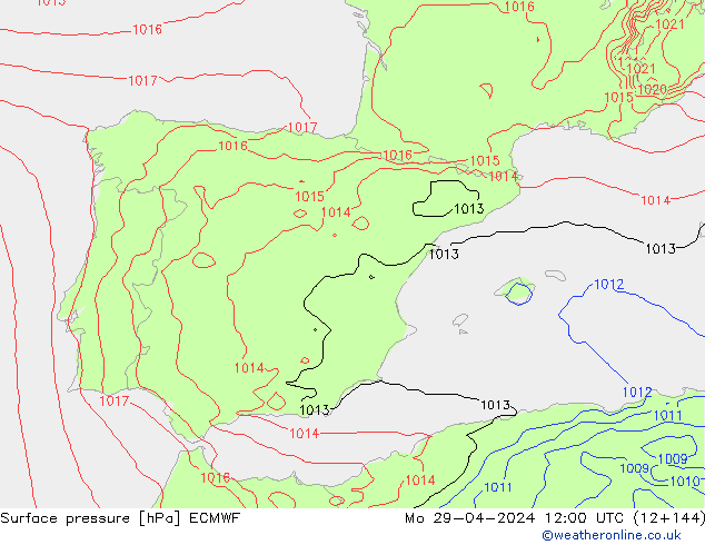 Pressione al suolo ECMWF lun 29.04.2024 12 UTC