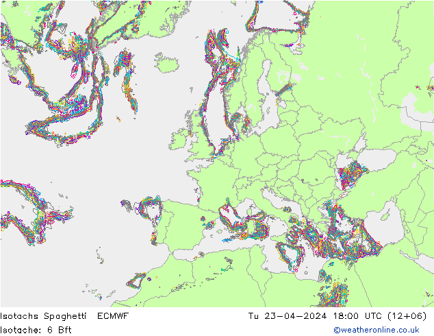 Isotachs Spaghetti ECMWF mar 23.04.2024 18 UTC