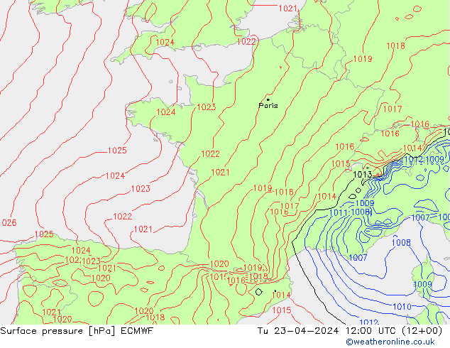pression de l'air ECMWF mar 23.04.2024 12 UTC