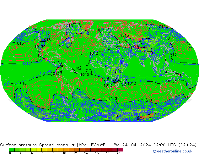 pression de l'air Spread ECMWF mer 24.04.2024 12 UTC