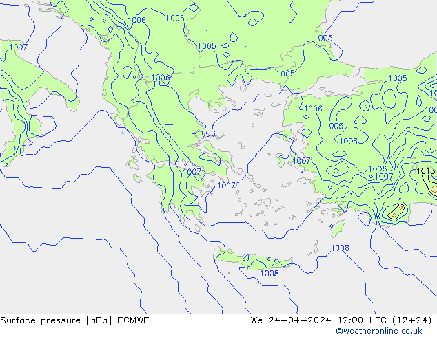 Surface pressure ECMWF We 24.04.2024 12 UTC