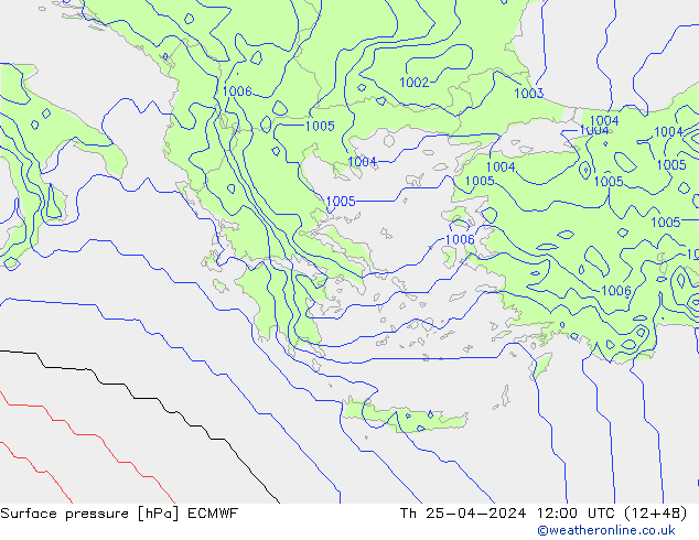 Atmosférický tlak ECMWF Čt 25.04.2024 12 UTC