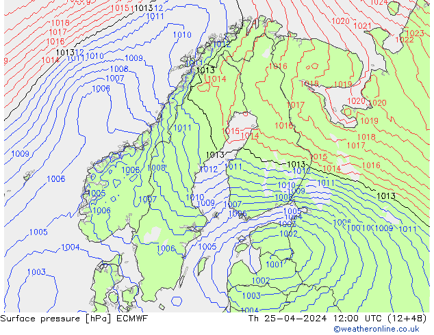 Atmosférický tlak ECMWF Čt 25.04.2024 12 UTC