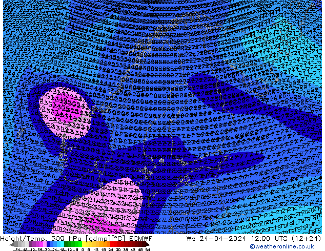 Yükseklik/Sıc. 500 hPa ECMWF Çar 24.04.2024 12 UTC