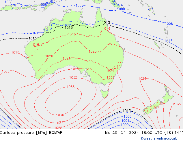 ciśnienie ECMWF pon. 29.04.2024 18 UTC