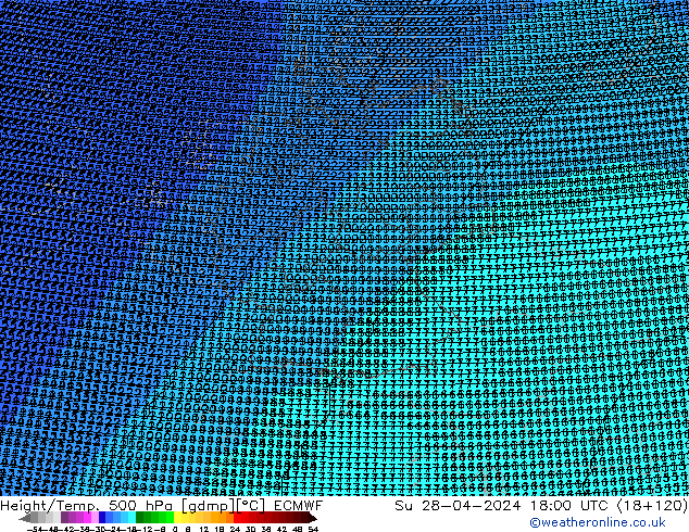 Hoogte/Temp. 500 hPa ECMWF zo 28.04.2024 18 UTC