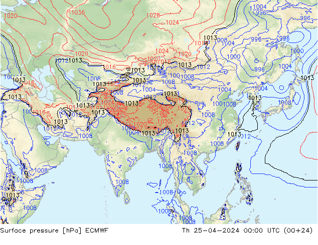 Surface pressure ECMWF Th 25.04.2024 00 UTC