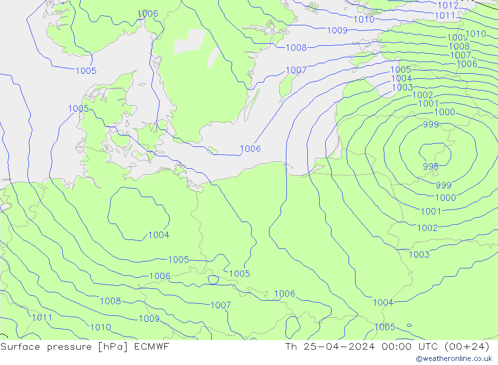 Surface pressure ECMWF Th 25.04.2024 00 UTC