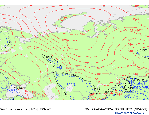 pression de l'air ECMWF mer 24.04.2024 00 UTC