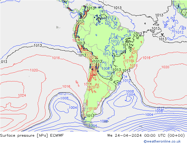 pression de l'air ECMWF mer 24.04.2024 00 UTC