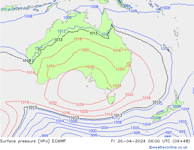 Atmosférický tlak ECMWF Pá 26.04.2024 06 UTC