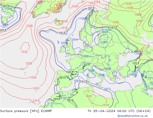Bodendruck ECMWF Do 25.04.2024 06 UTC