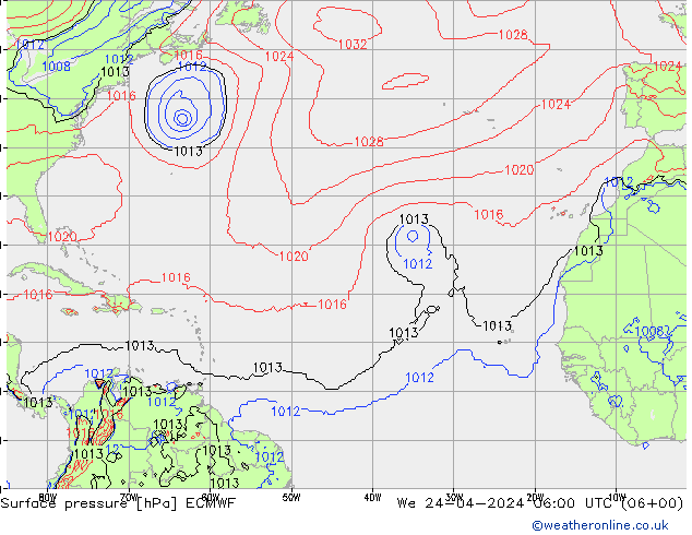 ciśnienie ECMWF śro. 24.04.2024 06 UTC