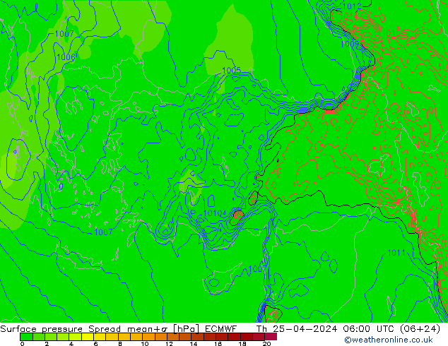 Bodendruck Spread ECMWF Do 25.04.2024 06 UTC