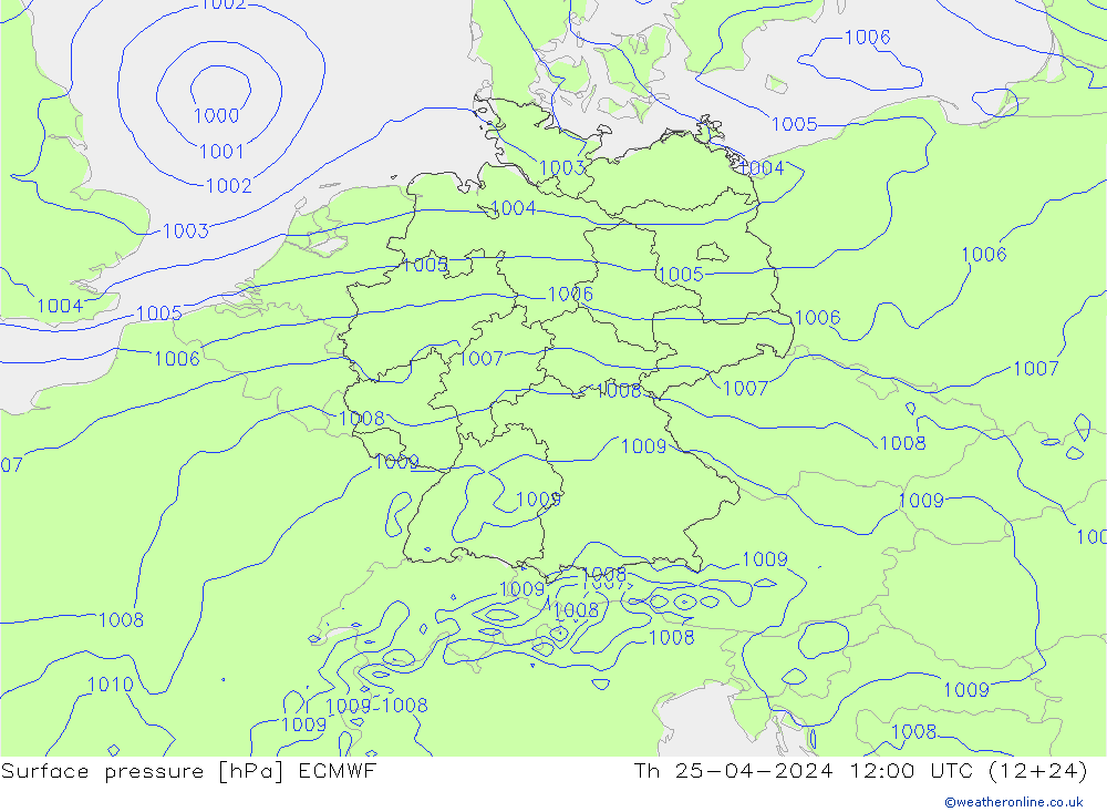 ciśnienie ECMWF czw. 25.04.2024 12 UTC