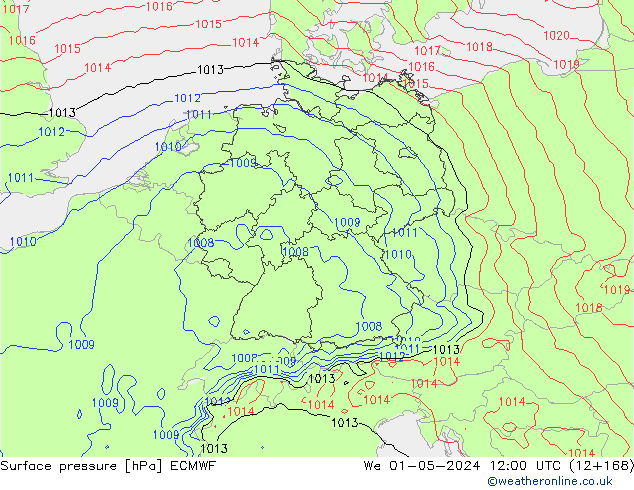 Bodendruck ECMWF Mi 01.05.2024 12 UTC