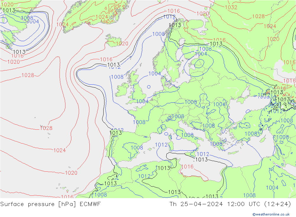 Bodendruck ECMWF Do 25.04.2024 12 UTC