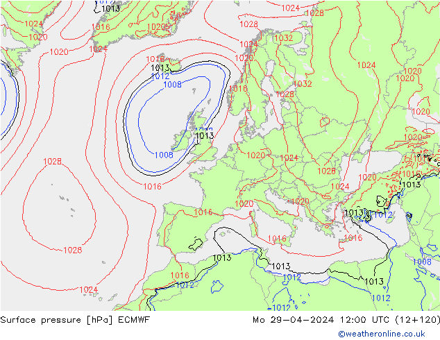 Bodendruck ECMWF Mo 29.04.2024 12 UTC