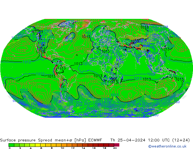 Luchtdruk op zeeniveau Spread ECMWF do 25.04.2024 12 UTC