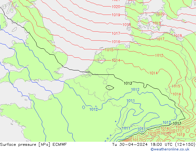 Bodendruck ECMWF Di 30.04.2024 18 UTC