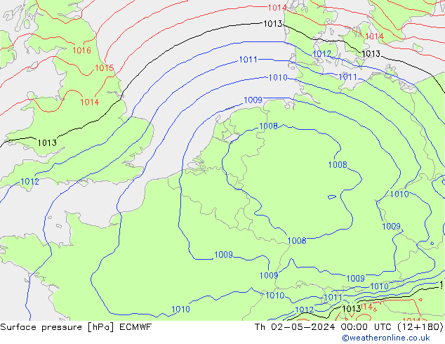 Surface pressure ECMWF Th 02.05.2024 00 UTC