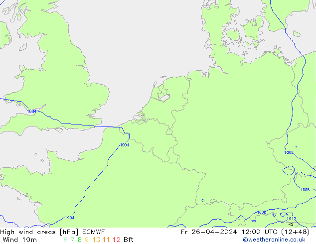 High wind areas ECMWF Fr 26.04.2024 12 UTC