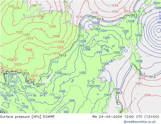 Atmosférický tlak ECMWF St 24.04.2024 12 UTC