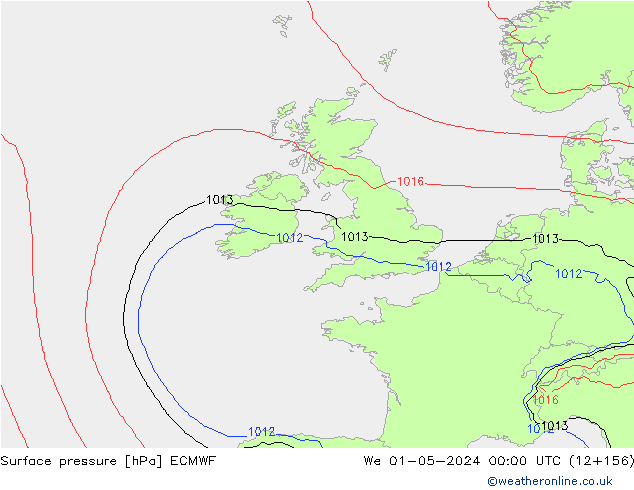 Surface pressure ECMWF We 01.05.2024 00 UTC