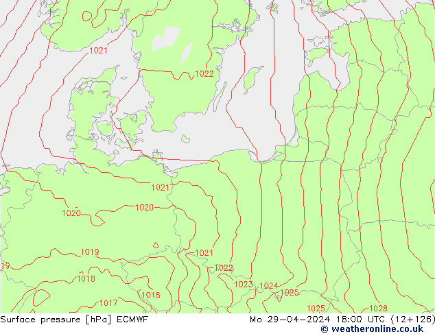 pressão do solo ECMWF Seg 29.04.2024 18 UTC