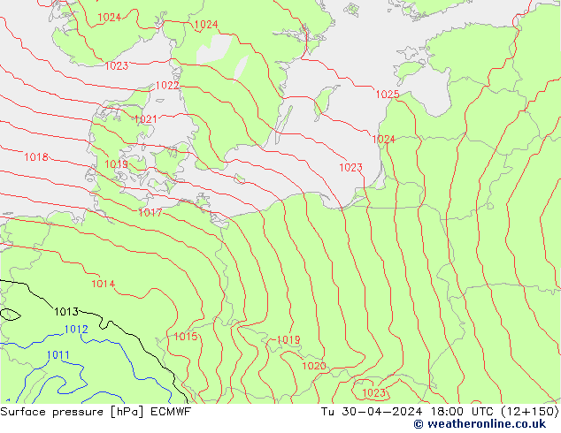 Atmosférický tlak ECMWF Út 30.04.2024 18 UTC