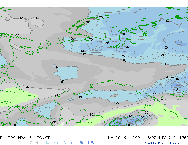 RH 700 hPa ECMWF Mo 29.04.2024 18 UTC