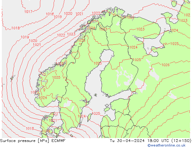 Pressione al suolo ECMWF mar 30.04.2024 18 UTC