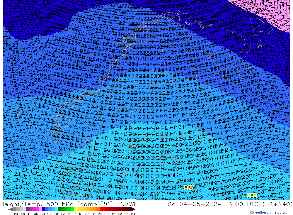 Height/Temp. 500 hPa ECMWF Sa 04.05.2024 12 UTC