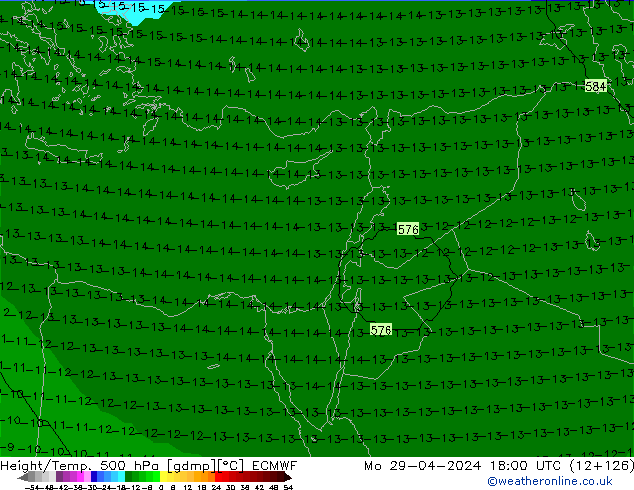 Hoogte/Temp. 500 hPa ECMWF ma 29.04.2024 18 UTC