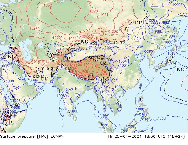 ciśnienie ECMWF czw. 25.04.2024 18 UTC