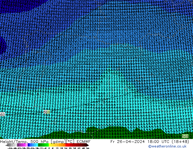 Height/Temp. 500 hPa ECMWF Fr 26.04.2024 18 UTC