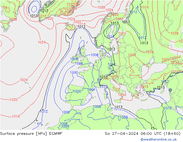 pression de l'air ECMWF sam 27.04.2024 06 UTC