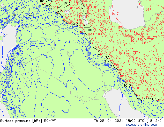 pressão do solo ECMWF Qui 25.04.2024 18 UTC