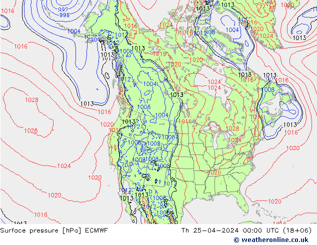 pressão do solo ECMWF Qui 25.04.2024 00 UTC