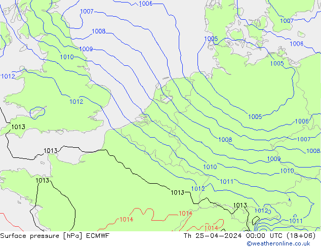 Presión superficial ECMWF jue 25.04.2024 00 UTC