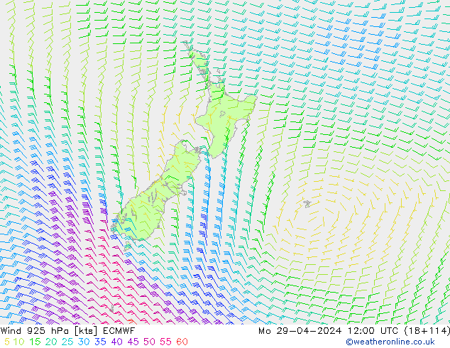 Wind 925 hPa ECMWF Mo 29.04.2024 12 UTC