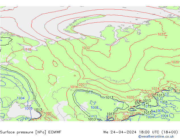 pression de l'air ECMWF mer 24.04.2024 18 UTC