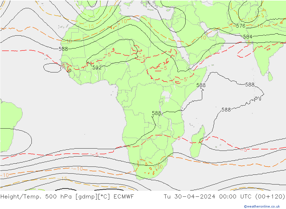 Yükseklik/Sıc. 500 hPa ECMWF Sa 30.04.2024 00 UTC