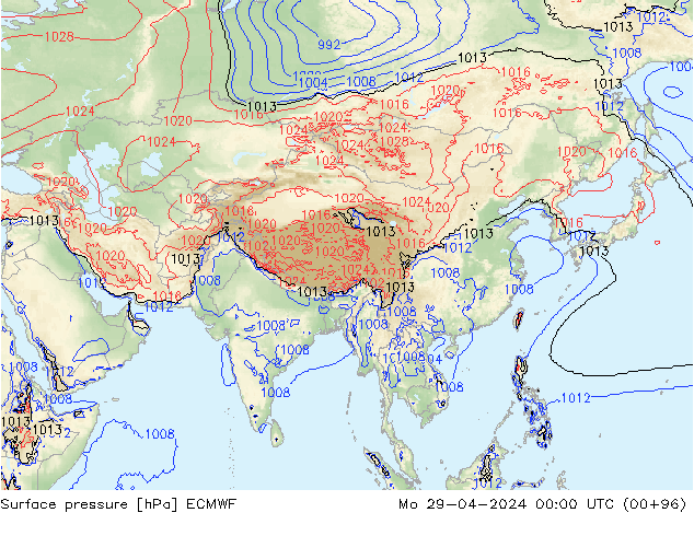 Pressione al suolo ECMWF lun 29.04.2024 00 UTC