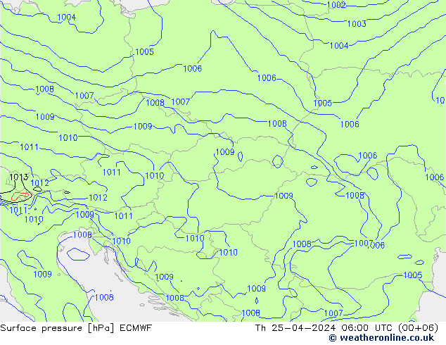 Atmosférický tlak ECMWF Čt 25.04.2024 06 UTC