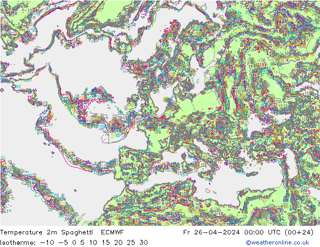 Temperatura 2m Spaghetti ECMWF Sex 26.04.2024 00 UTC