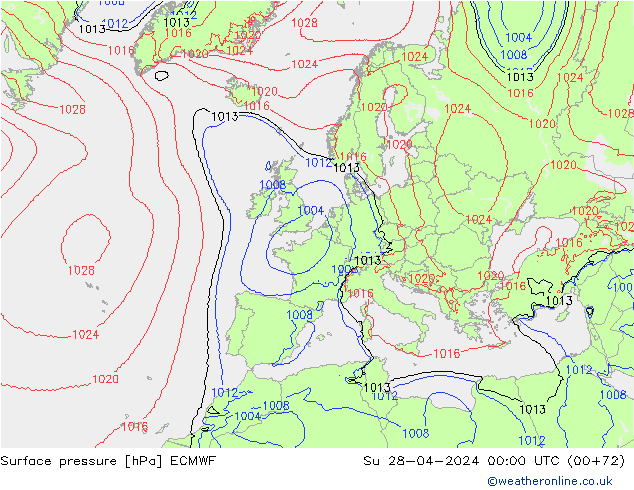 Luchtdruk (Grond) ECMWF zo 28.04.2024 00 UTC