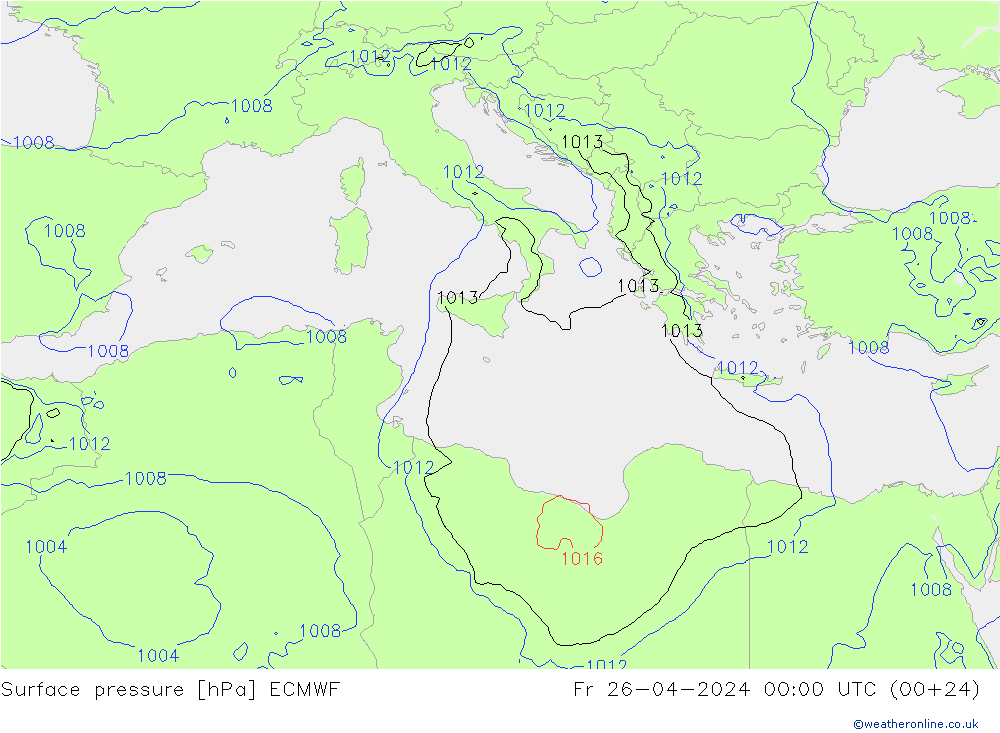 Luchtdruk (Grond) ECMWF vr 26.04.2024 00 UTC