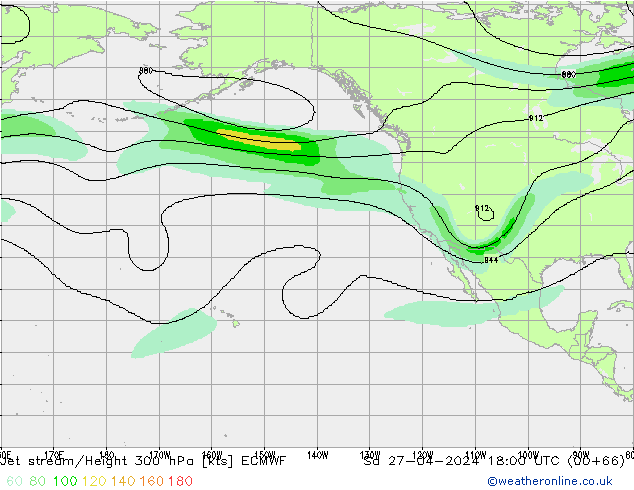 Jet stream/Height 300 hPa ECMWF Sa 27.04.2024 18 UTC